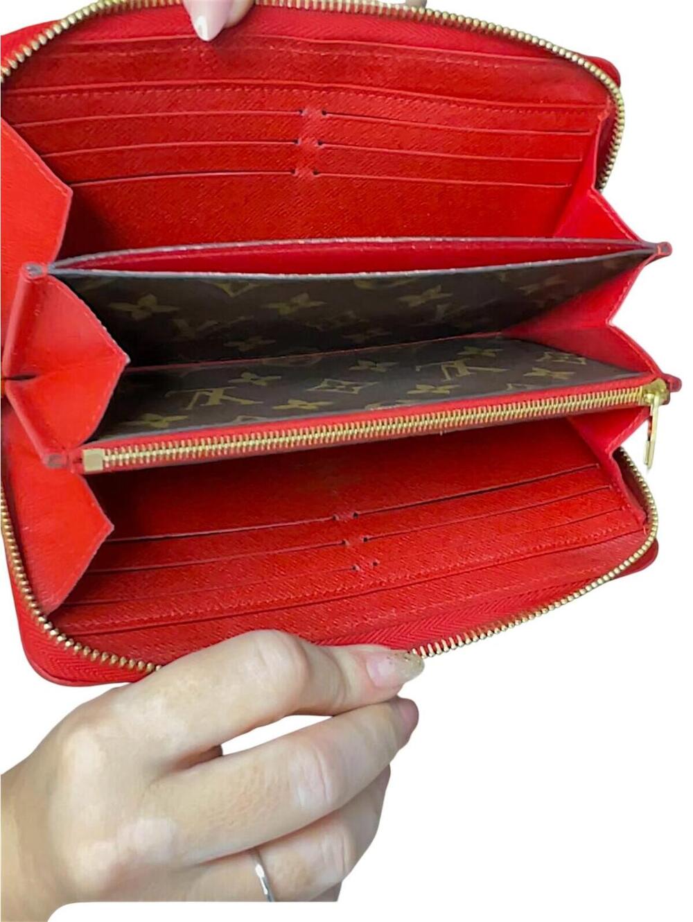 Louis Vuitton Monogram Canvas Red Leather Zip Around Wallet - Picture 4 of 9